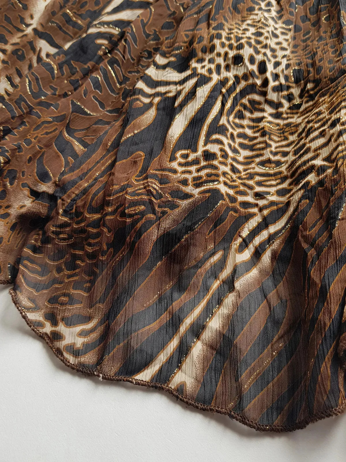 1990s Sexy Bohemian Rockstar Vintage Maxi Skirt / Dress - Floaty Multi Tier Cut - Insane Tiger & Cheetah Print - Multi Layered - Tribal Beading Drawstring Waist