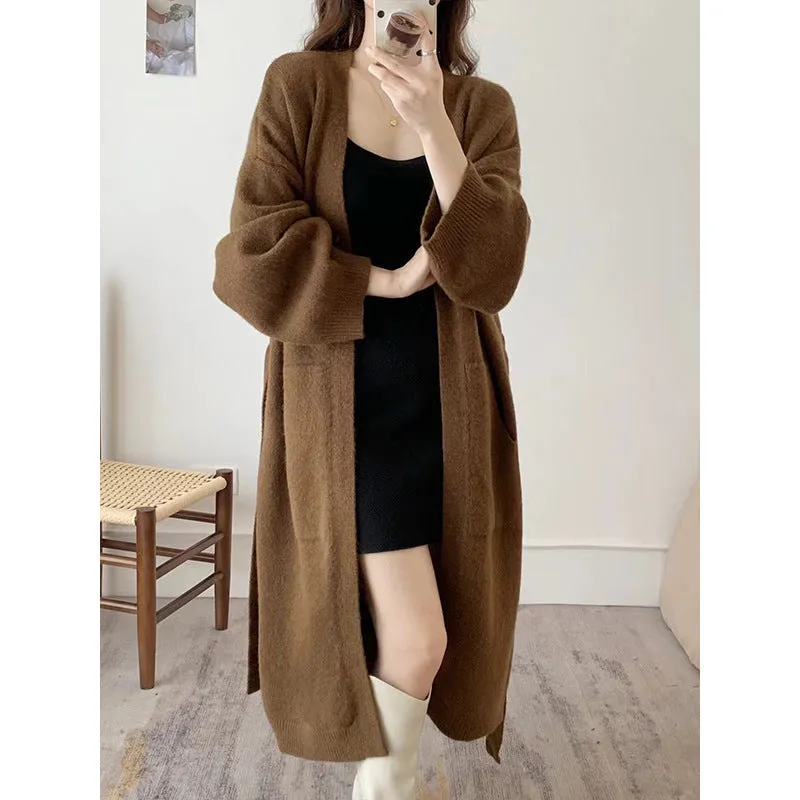 Aiertu black sweater dress outfit Fashionable Loose Long over-the-Knee Knitted Cardigan for Women Autumn and Winter Lazy Temperament Sweater Coat Overcoat