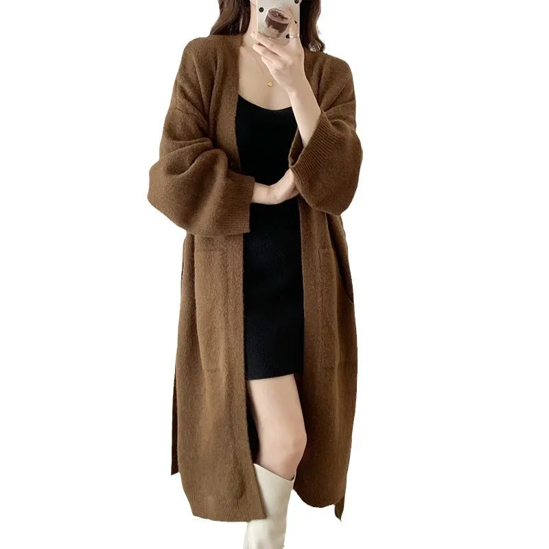 Aiertu black sweater dress outfit Fashionable Loose Long over-the-Knee Knitted Cardigan for Women Autumn and Winter Lazy Temperament Sweater Coat Overcoat