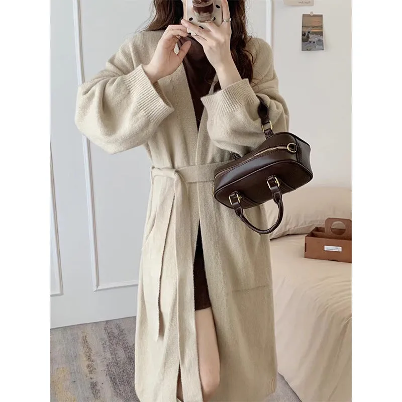 Aiertu black sweater dress outfit Fashionable Loose Long over-the-Knee Knitted Cardigan for Women Autumn and Winter Lazy Temperament Sweater Coat Overcoat