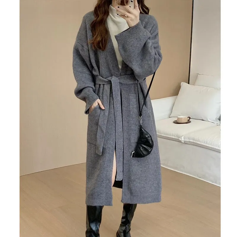 Aiertu black sweater dress outfit Fashionable Loose Long over-the-Knee Knitted Cardigan for Women Autumn and Winter Lazy Temperament Sweater Coat Overcoat