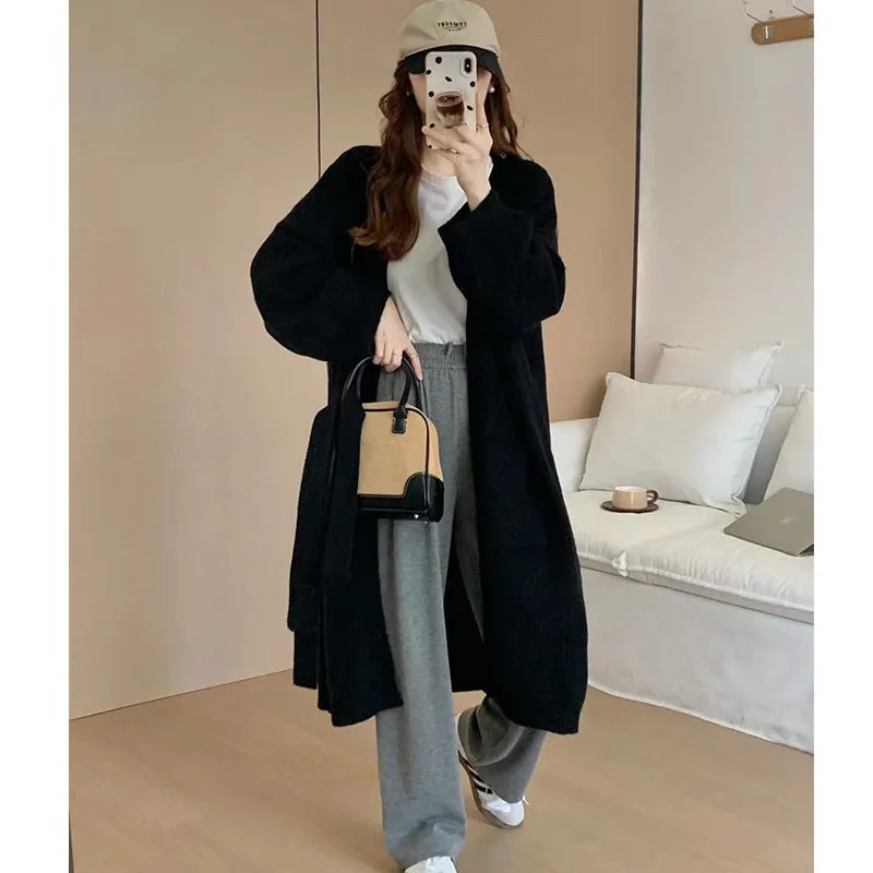 Aiertu black sweater dress outfit Fashionable Loose Long over-the-Knee Knitted Cardigan for Women Autumn and Winter Lazy Temperament Sweater Coat Overcoat