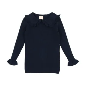 Analogie By Lil Legs Ruffle Collar Knit Sweater Navy