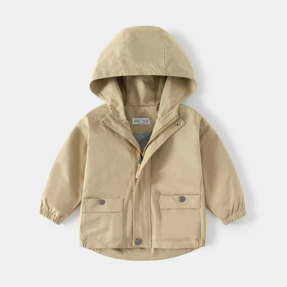 Autumn Toddler Boy Solid Color Hooded Jacket Wholesale Boys Clothes