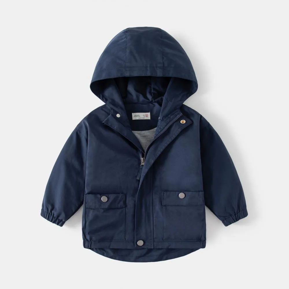 Autumn Toddler Boy Solid Color Hooded Jacket Wholesale Boys Clothes