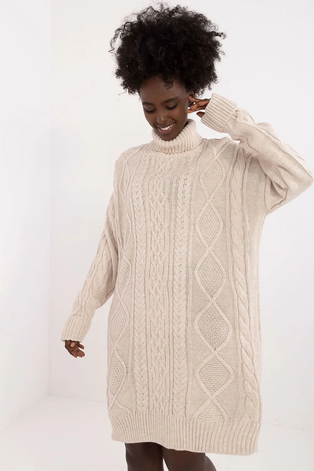 Badu Cable Knit Turtleneck Sweater Dress