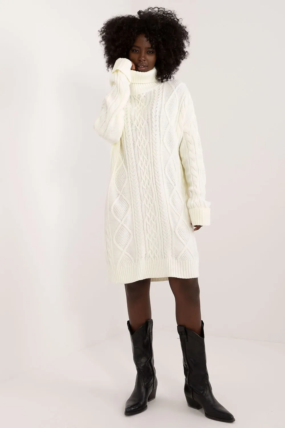 Badu Cable Knit Turtleneck Sweater Dress