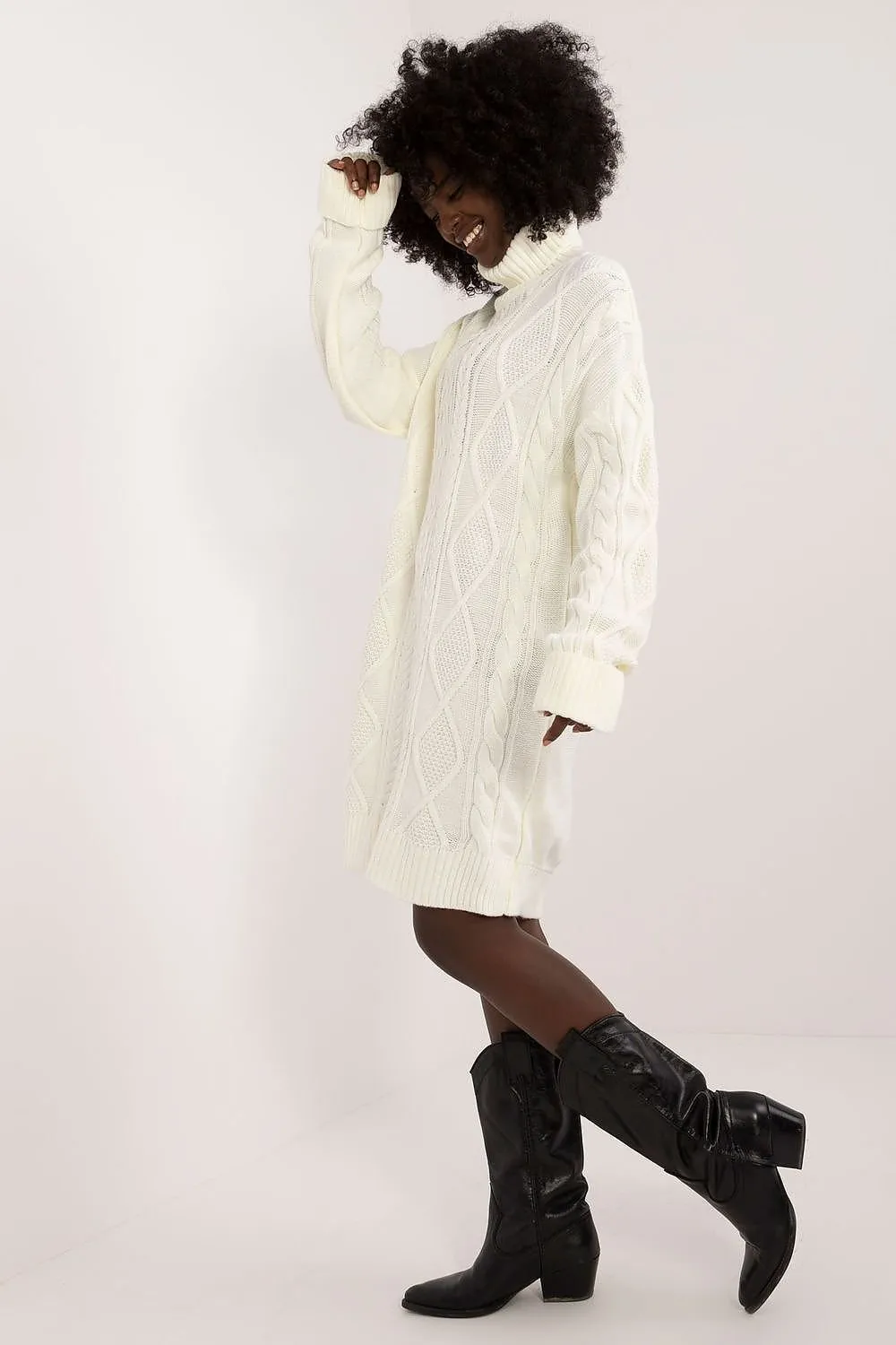 Badu Cable Knit Turtleneck Sweater Dress