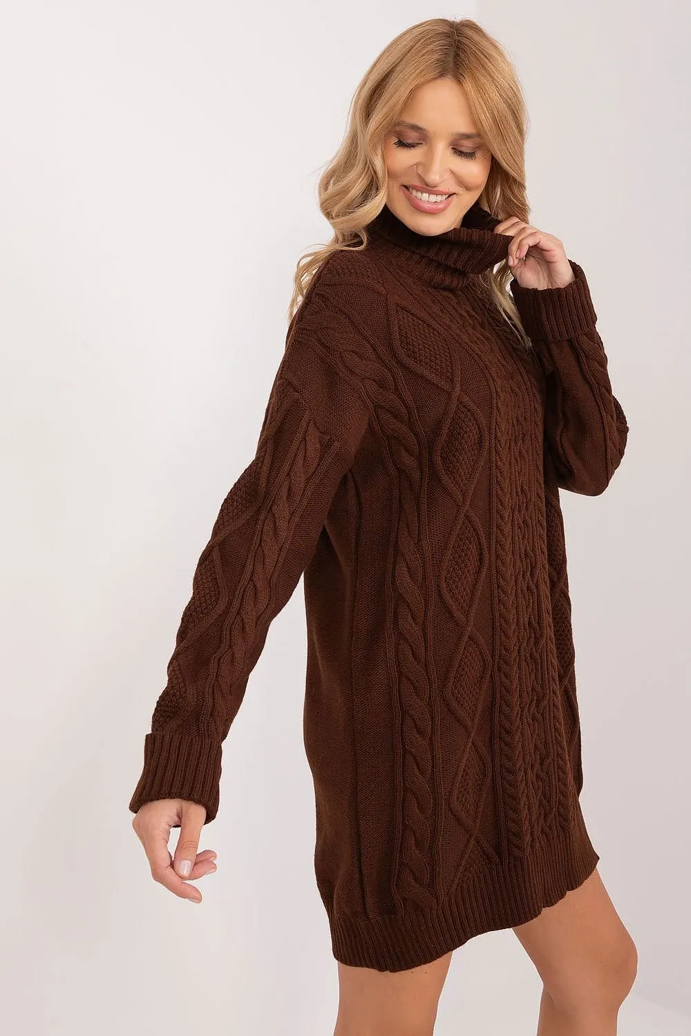 Badu Cable Knit Turtleneck Sweater Dress