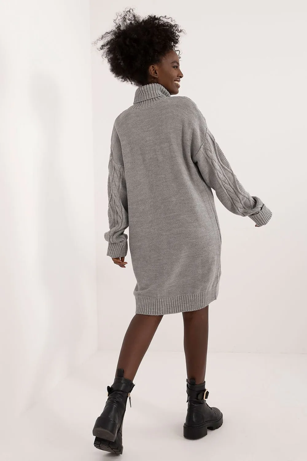 Badu Cable Knit Turtleneck Sweater Dress