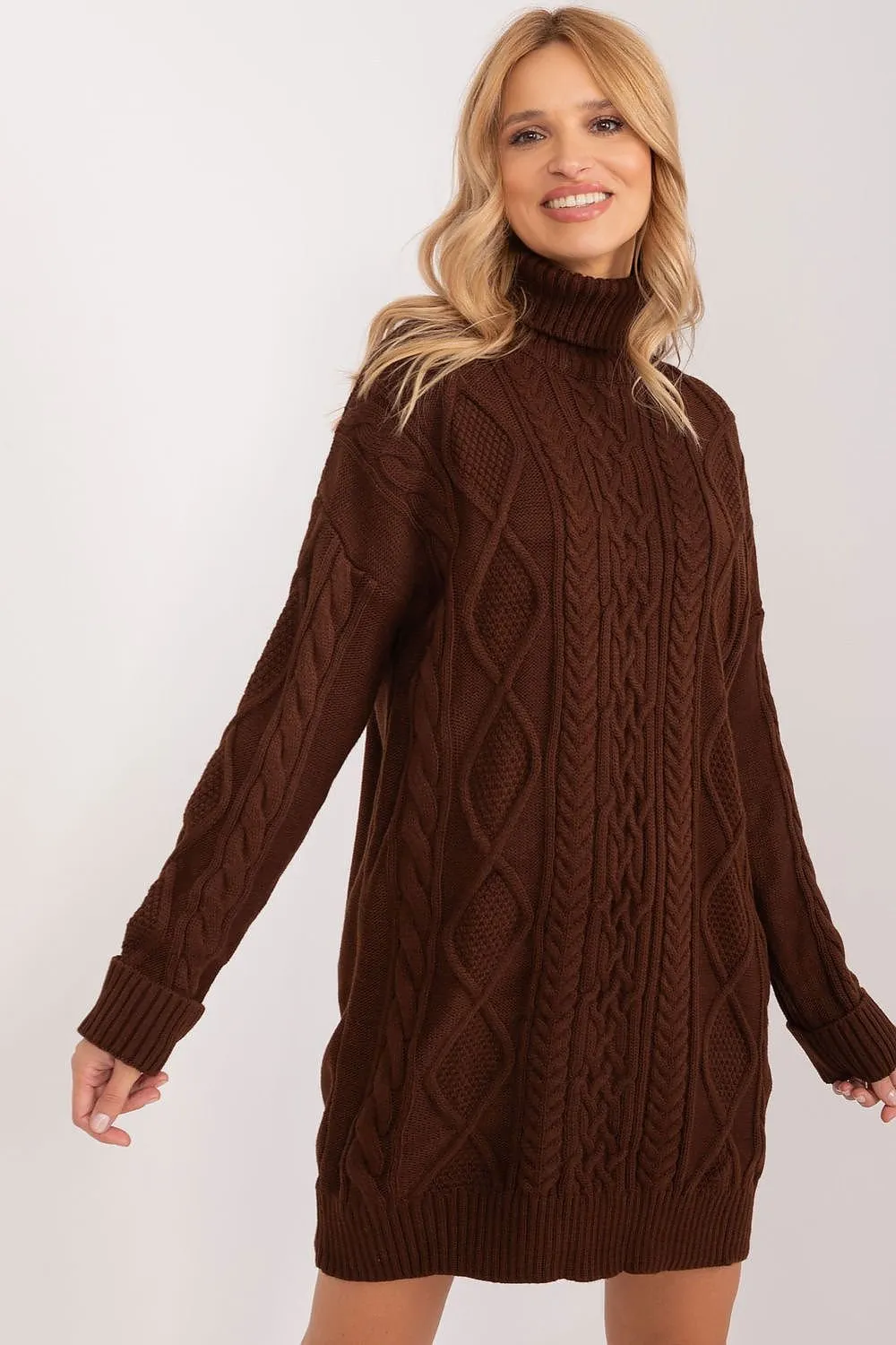 Badu Cable Knit Turtleneck Sweater Dress