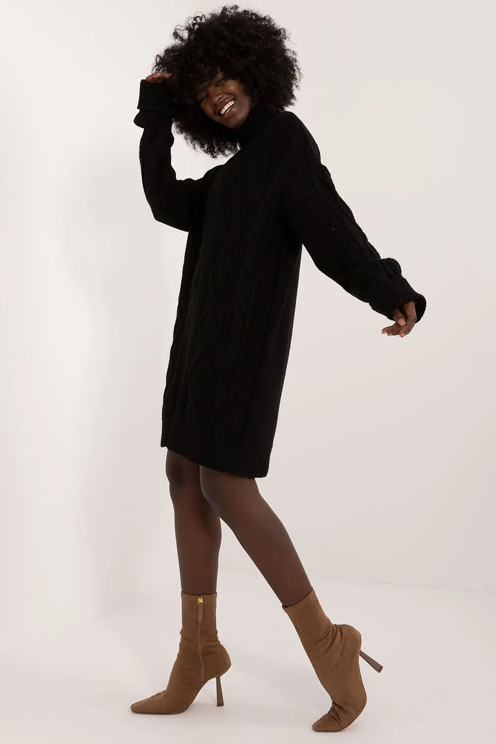 Badu Cable Knit Turtleneck Sweater Dress