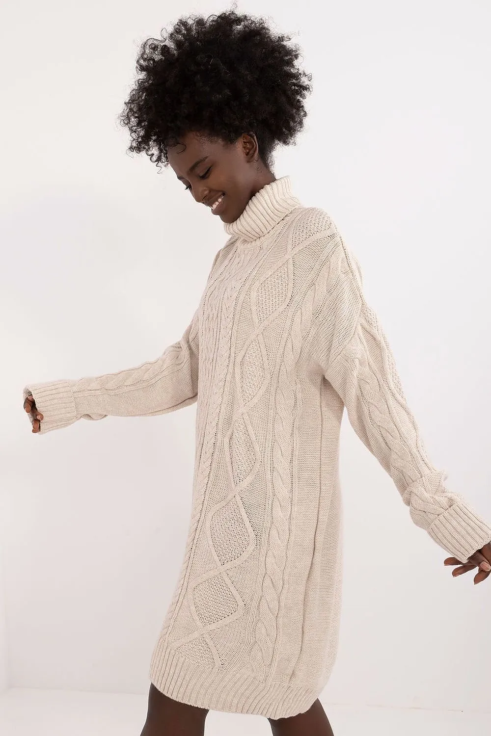 Badu Cable Knit Turtleneck Sweater Dress