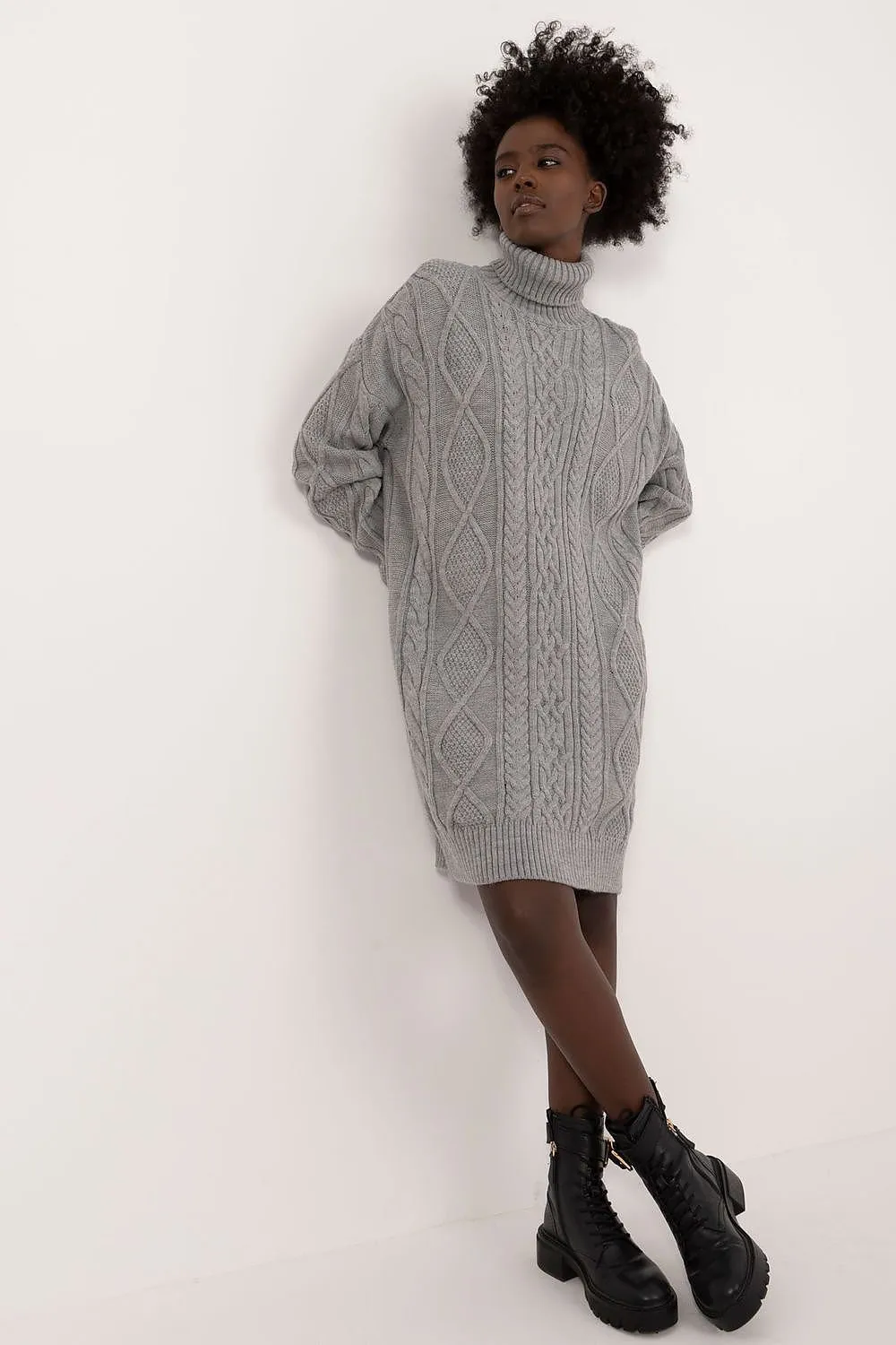 Badu Cable Knit Turtleneck Sweater Dress