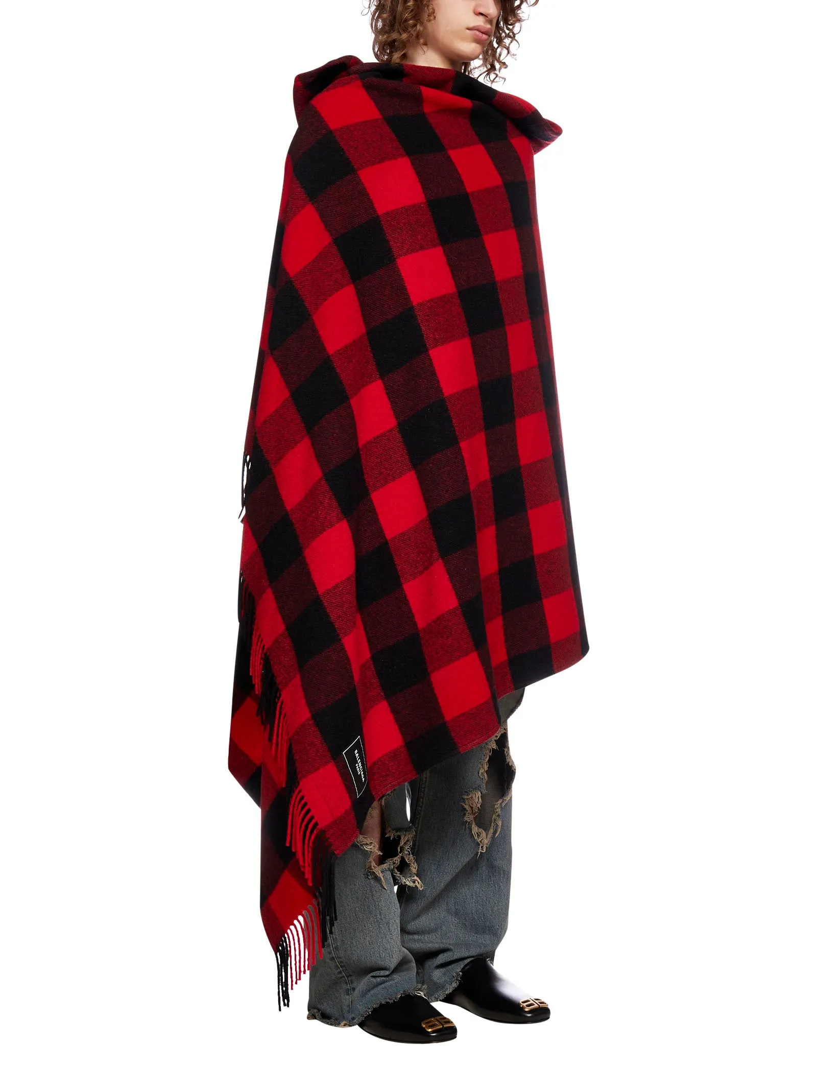Balenciaga Checked Hooded Blanket Coat