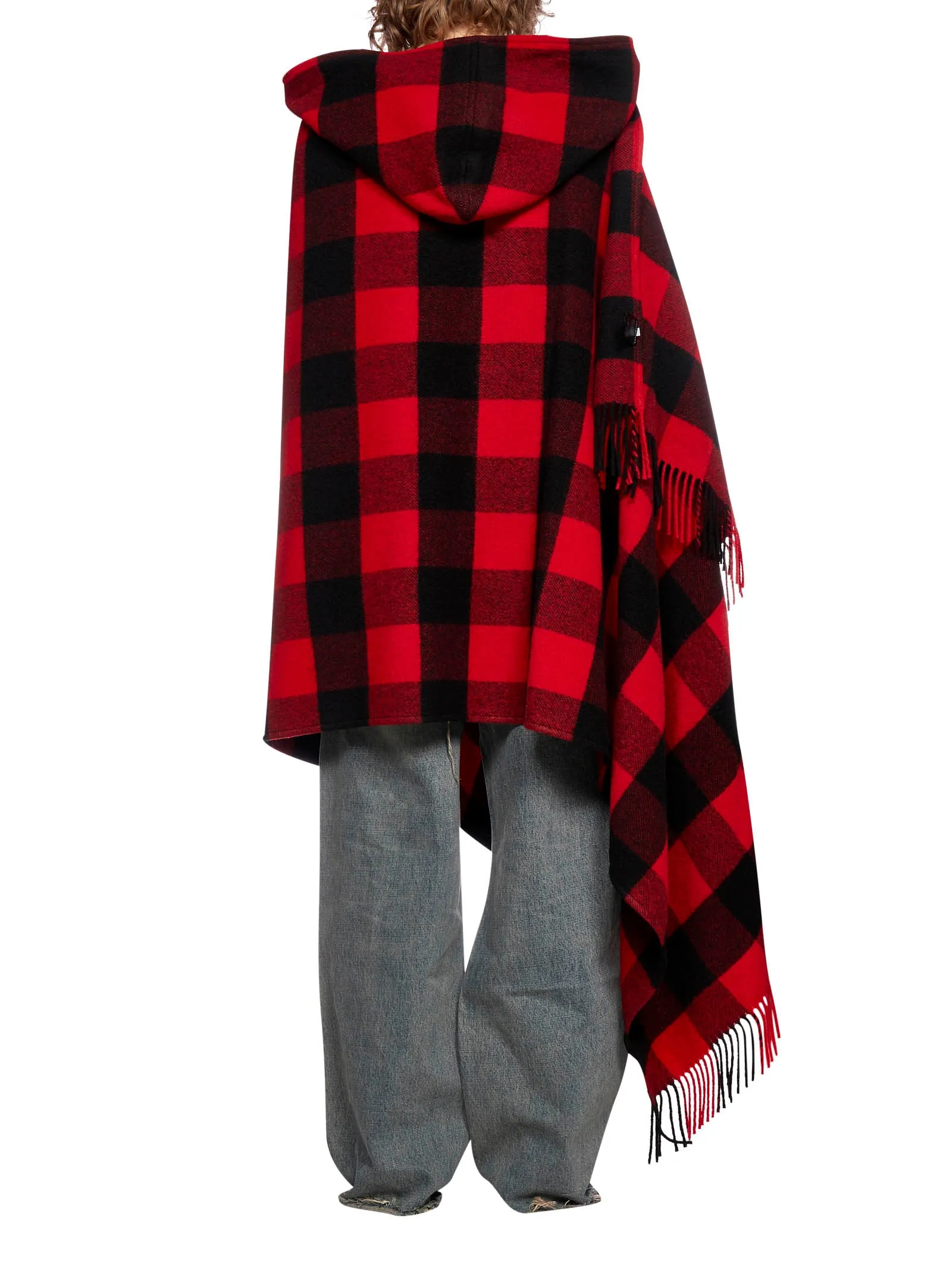 Balenciaga Checked Hooded Blanket Coat