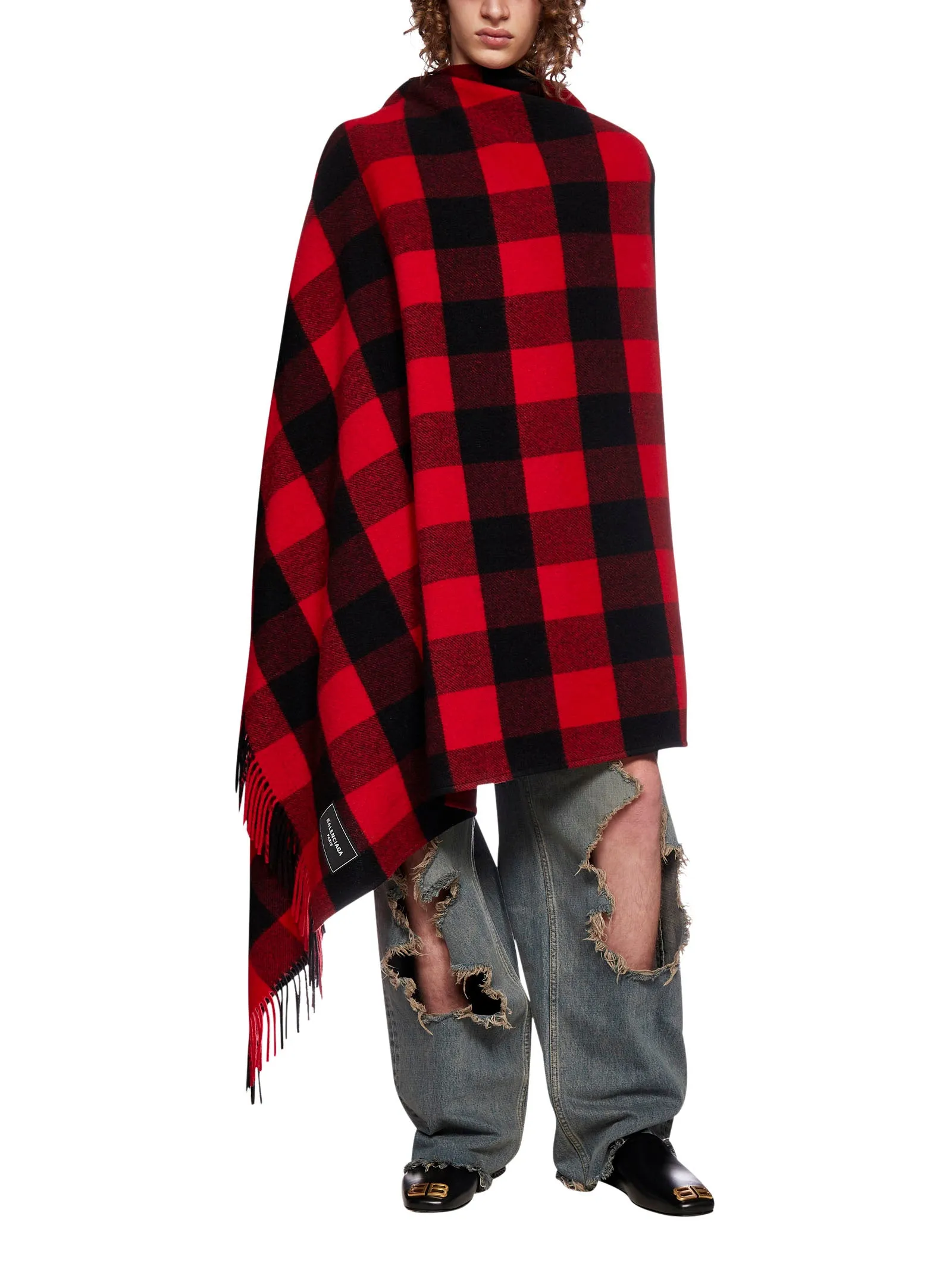 Balenciaga Checked Hooded Blanket Coat