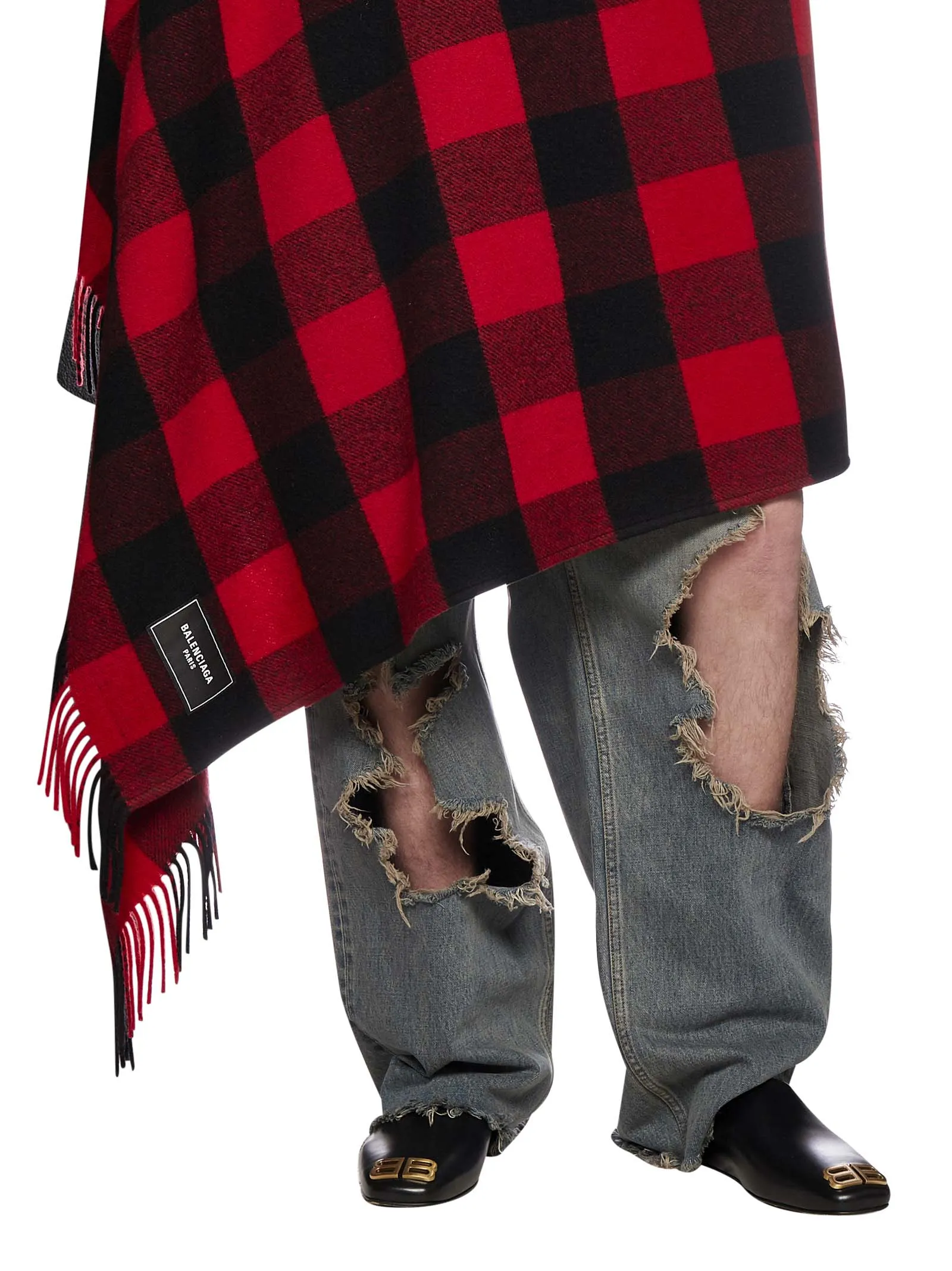 Balenciaga Checked Hooded Blanket Coat