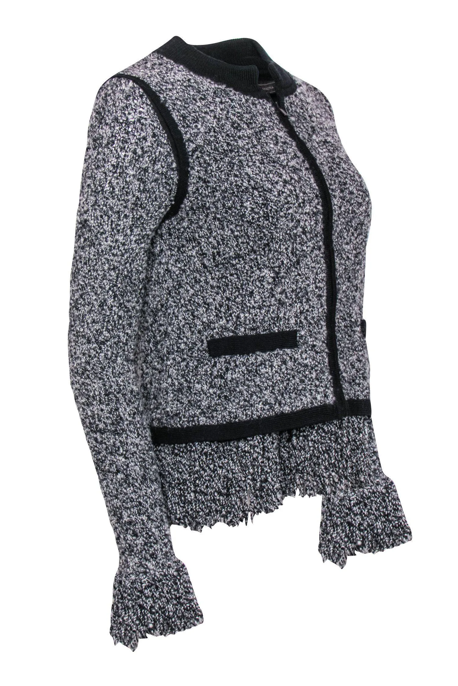 BCBG Max Azria - Gray & Black Fringe Tweed Zip-Up Jacket Sz S