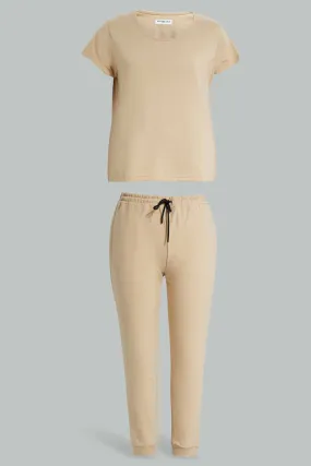 Beige Pyjama Set For Women(2 Piece)
