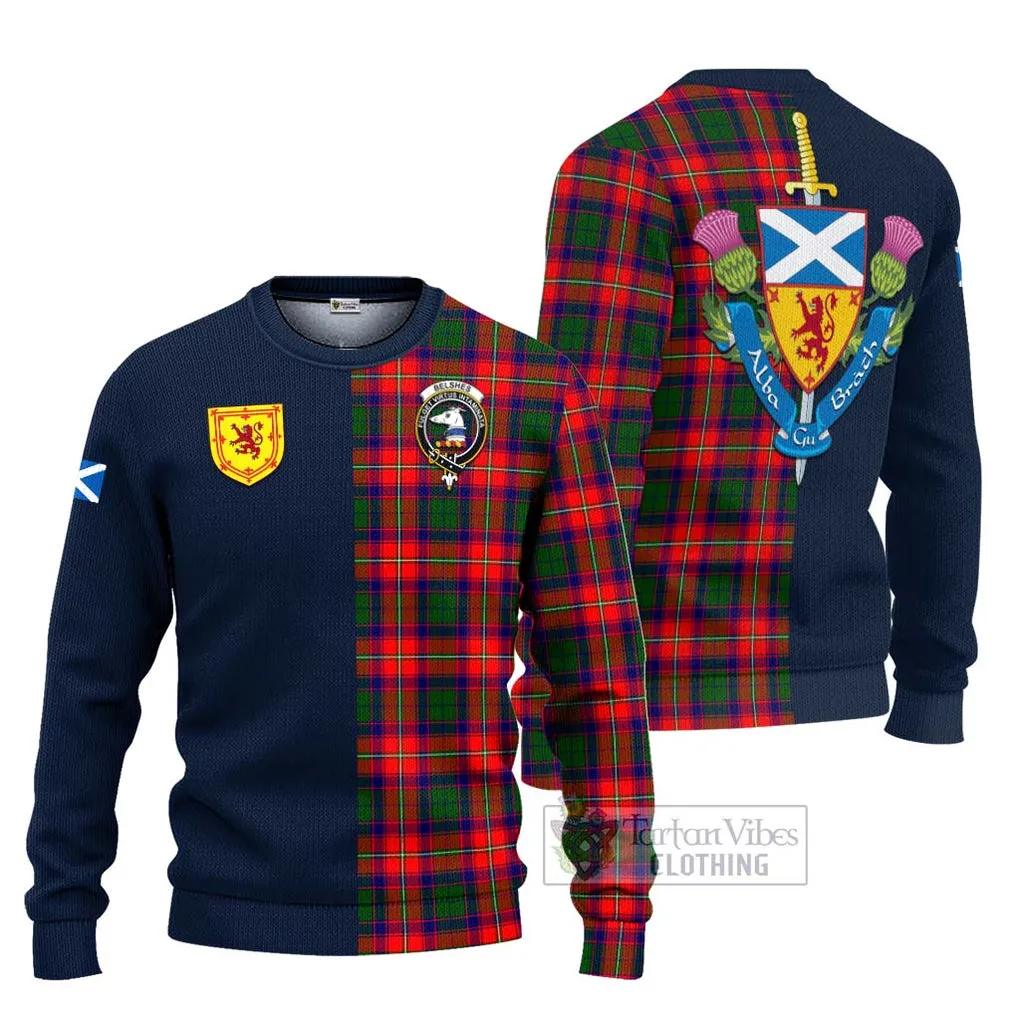 Belshes Tartan Ugly Sweater with Scottish Lion Royal Arm Half Style