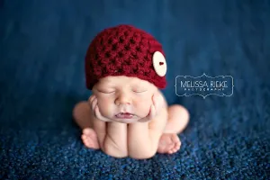 Big Button Beanie Hat Cranberry Red