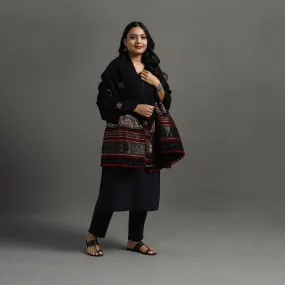 Black - Kutch Neran Hand Embroidery Mirror Work Woollen Shawl 102