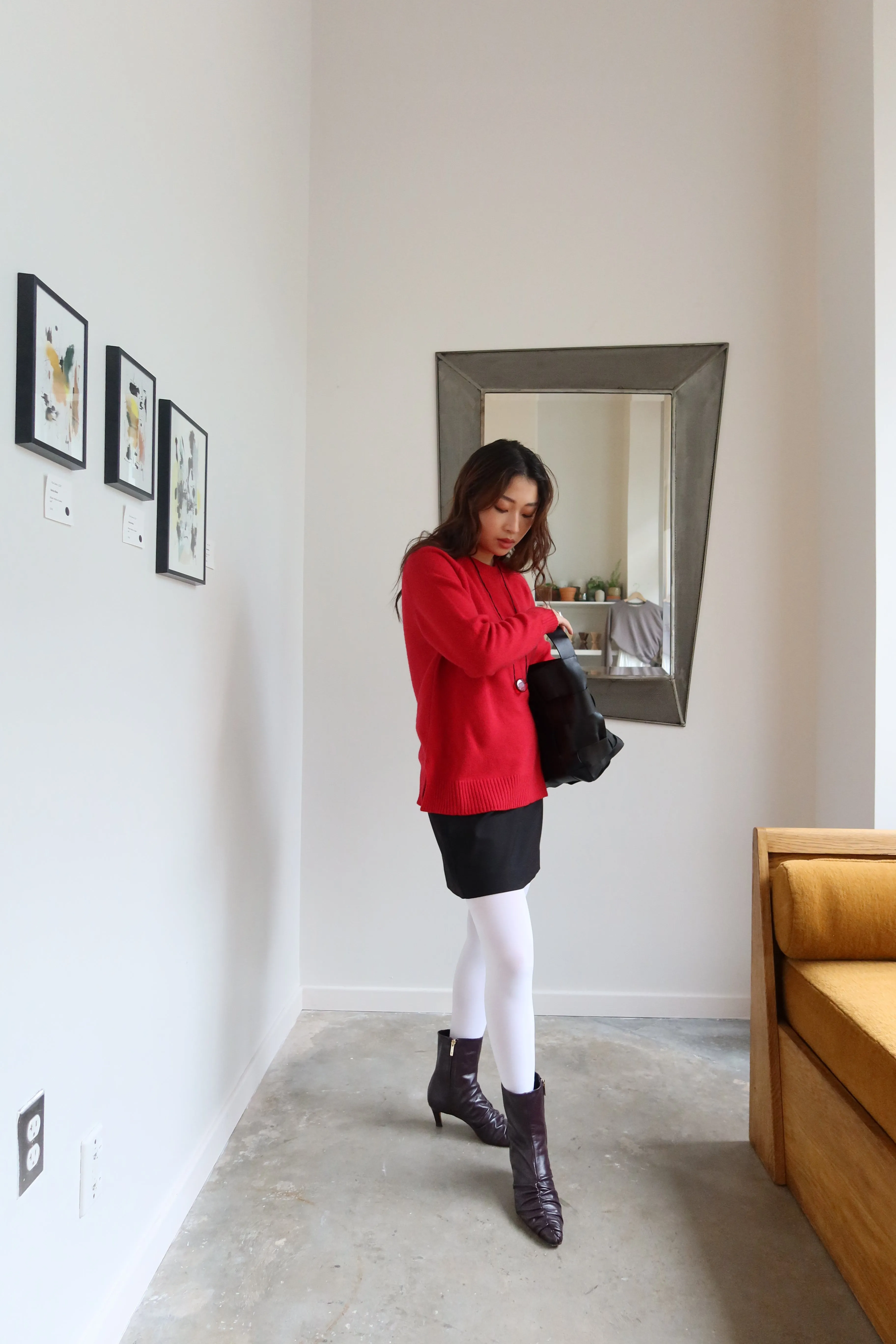 Black Wool Blend Mini Skirt