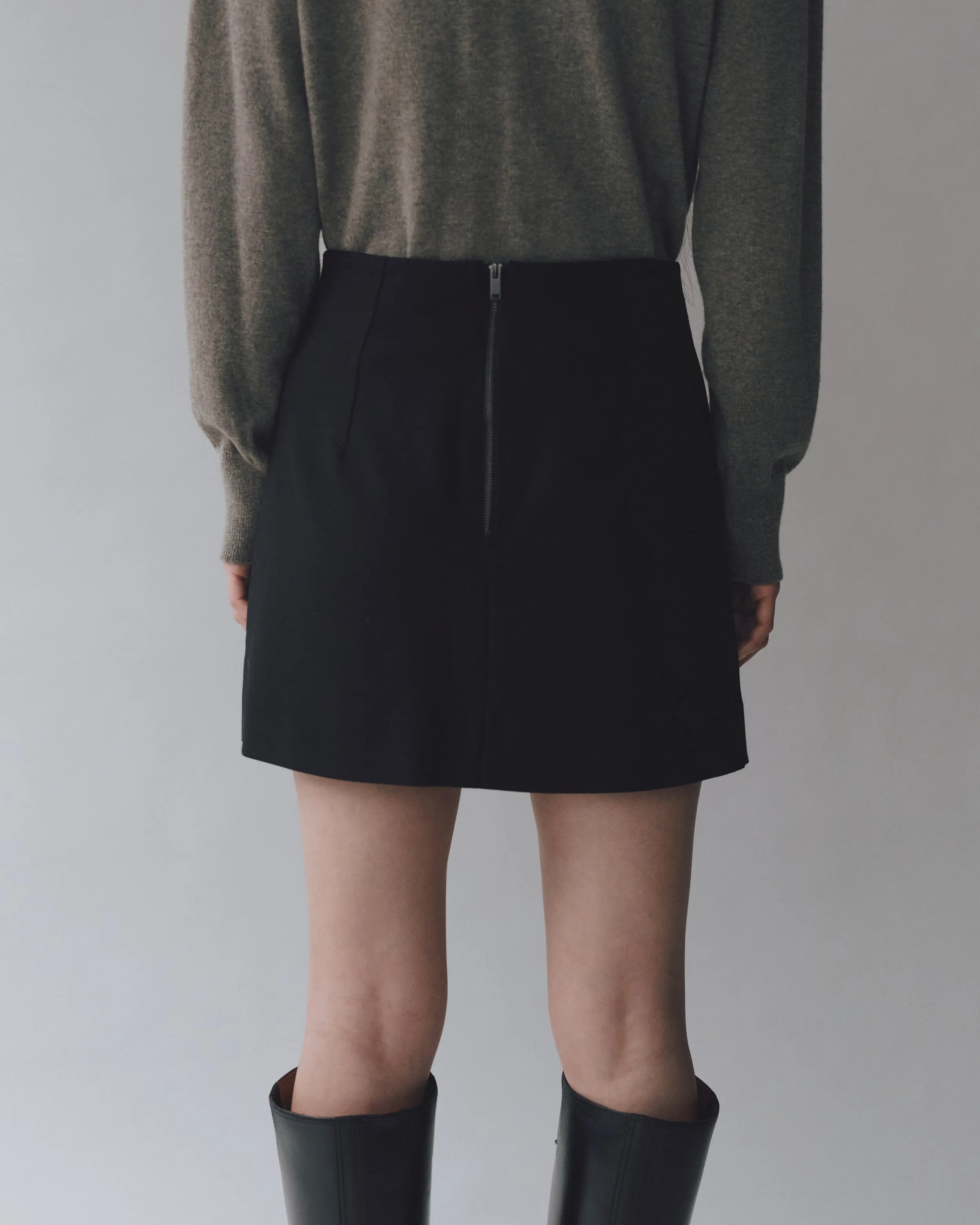 Black Wool Blend Mini Skirt