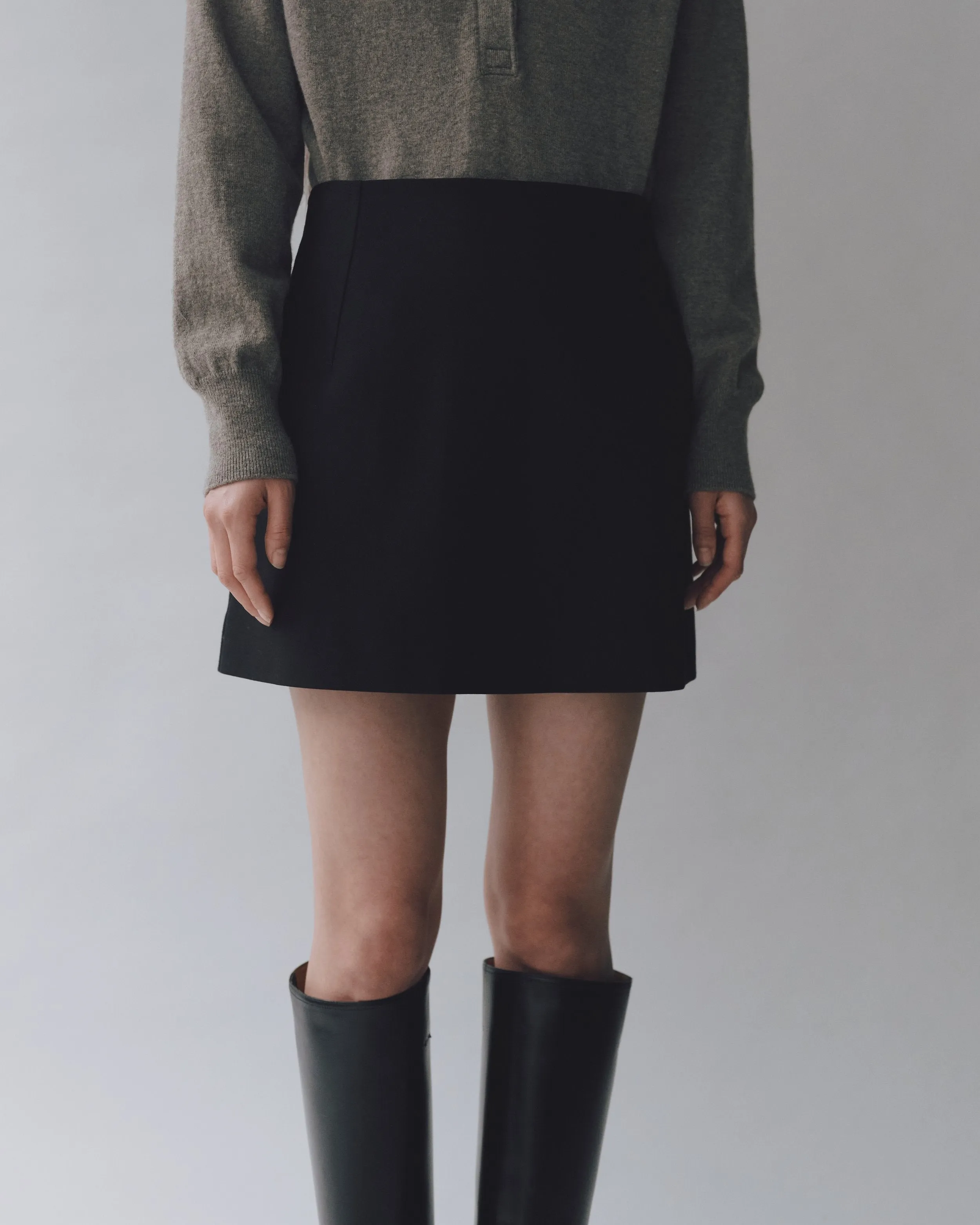 Black Wool Blend Mini Skirt