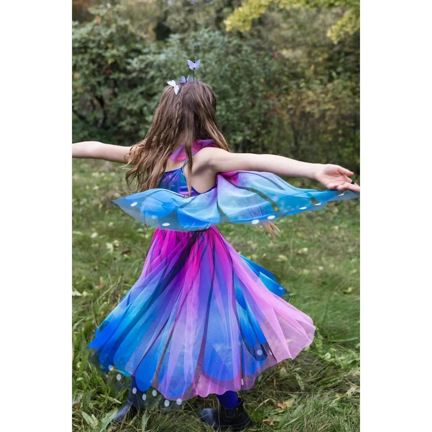 blue butterfly twirl dress with wings & headband size 5-6