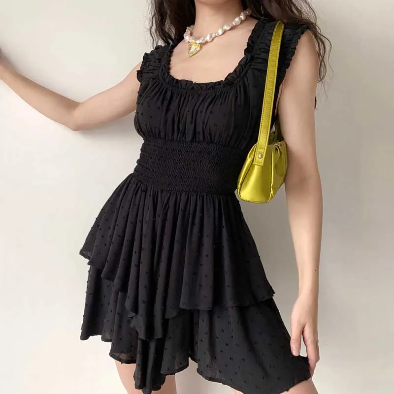 Boho Inspired shirred ruffled neckline tiered mini summer dress rayon cute puff sleeve boho dress