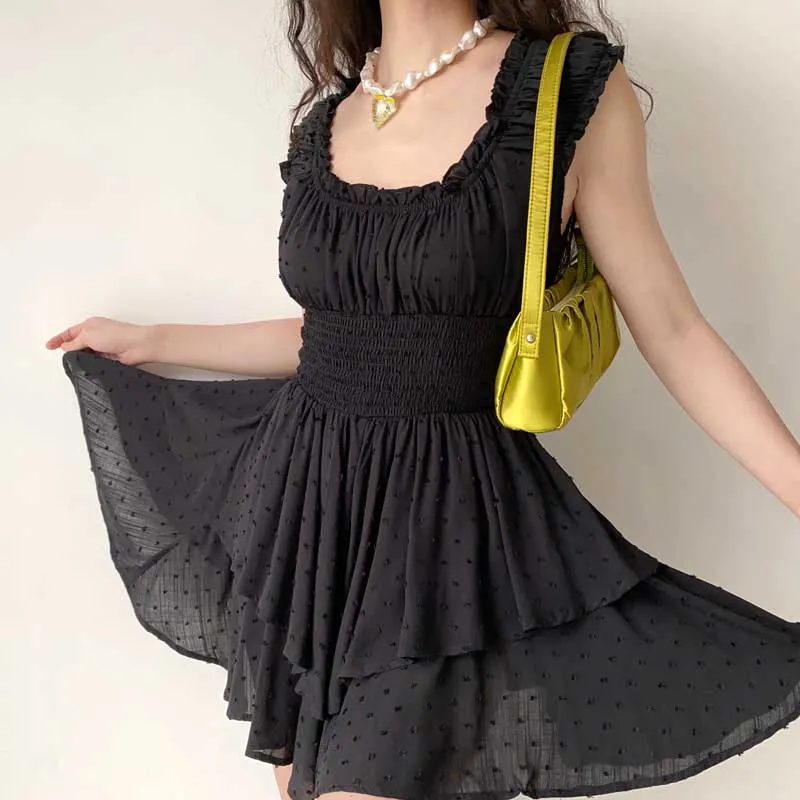 Boho Inspired shirred ruffled neckline tiered mini summer dress rayon cute puff sleeve boho dress