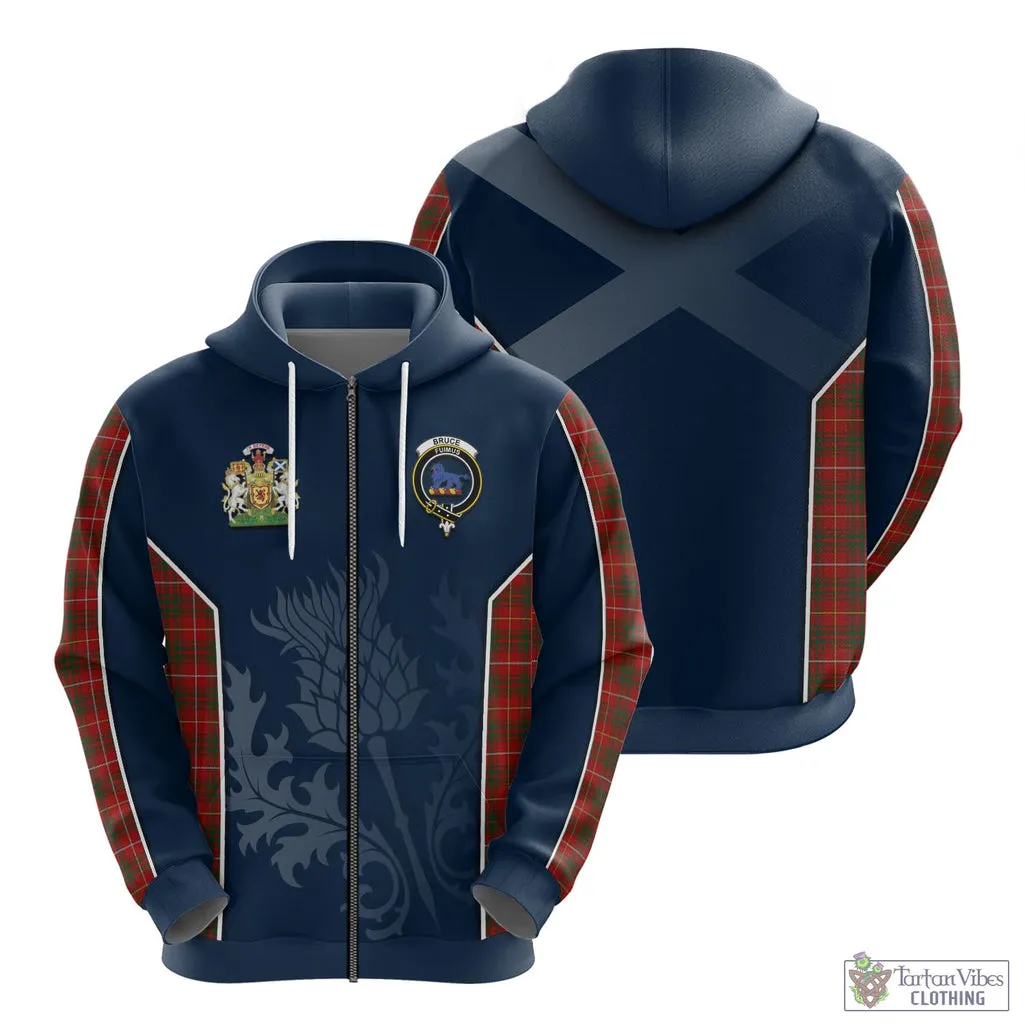 Bruce Tartan Hoodie with Family Crest and Scottish Thistle Vibes Sport Style