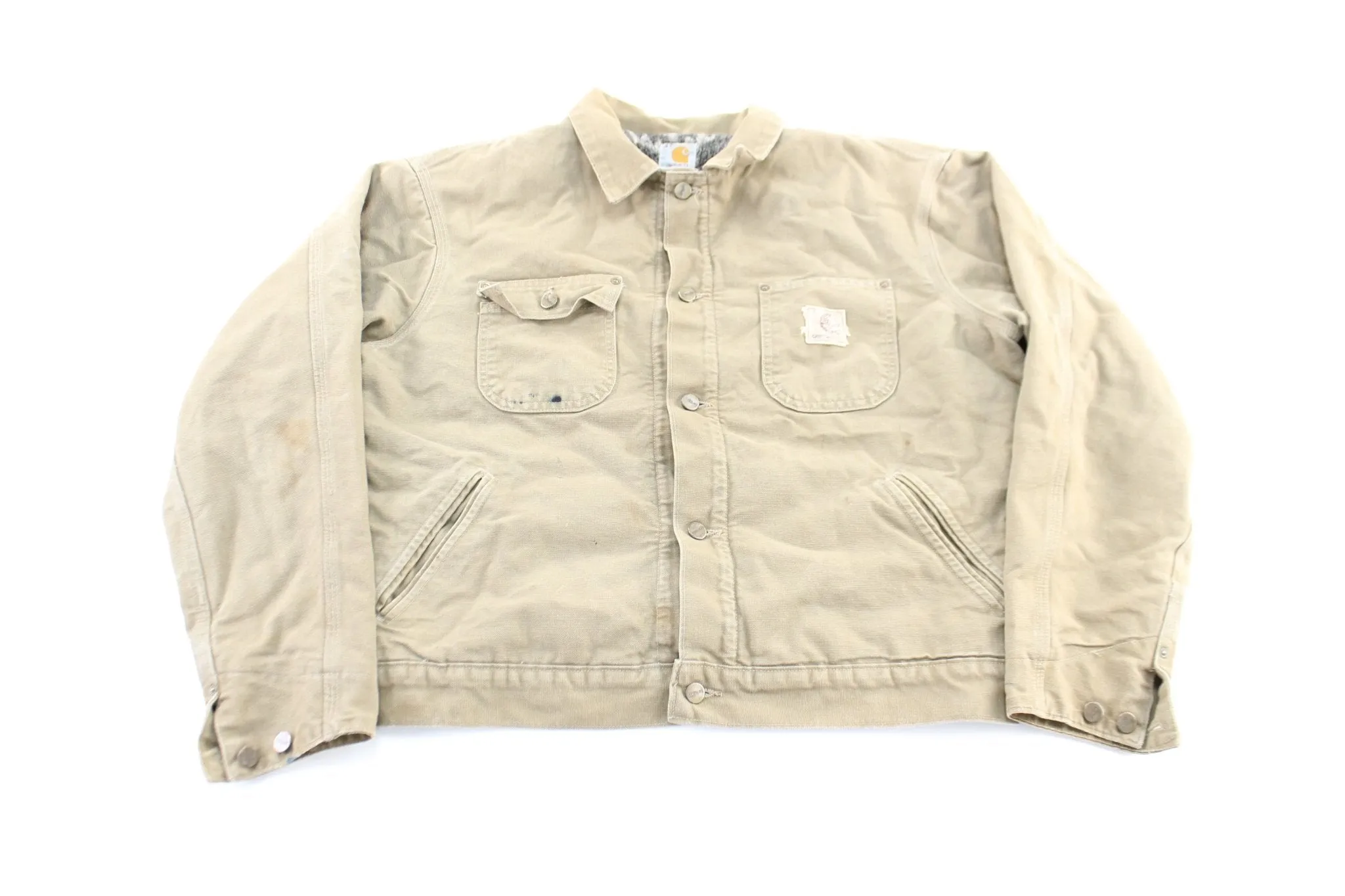 Carhartt Logo Patch Sherpa Lined Khaki Chore Jacket