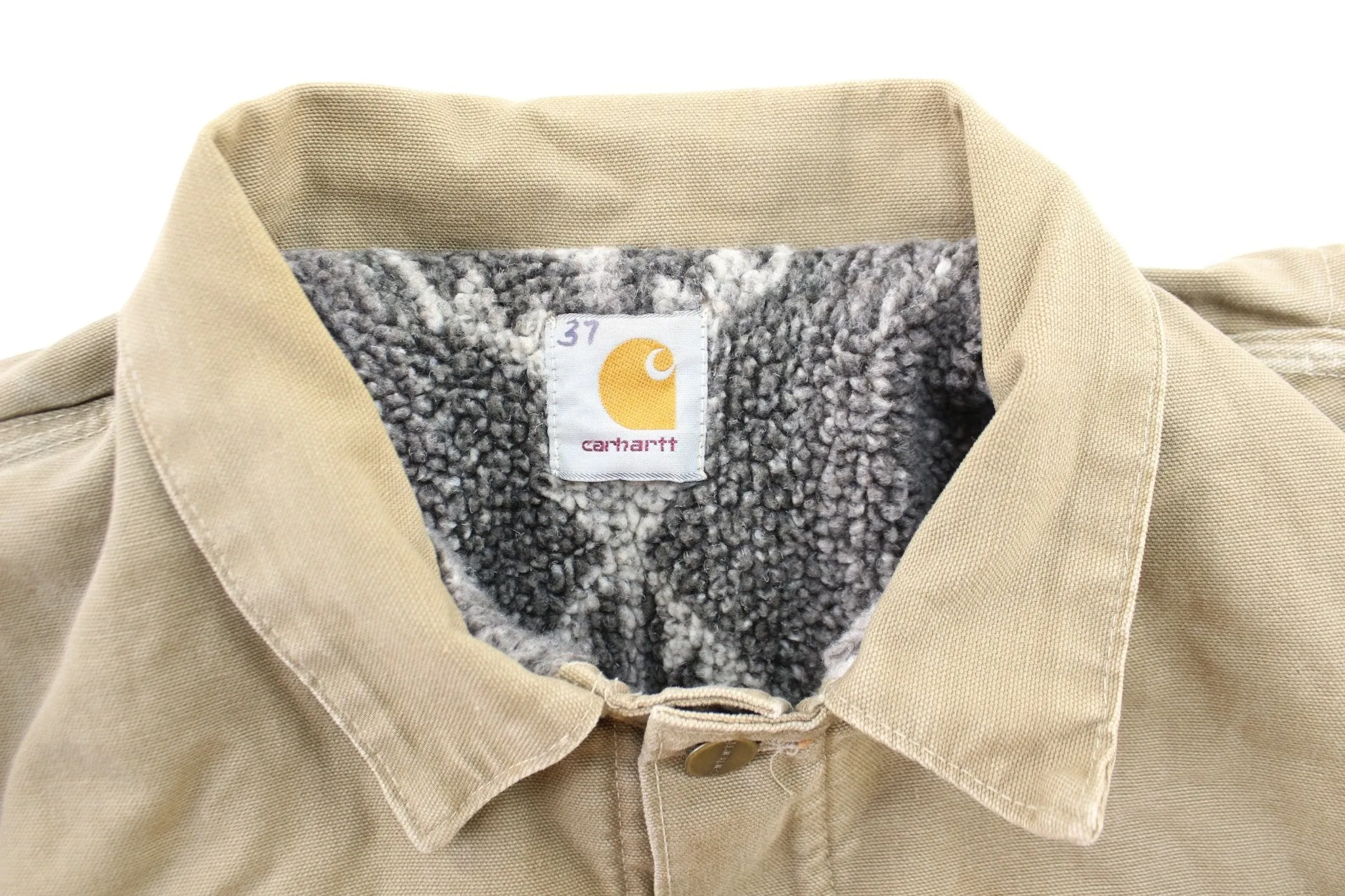 Carhartt Logo Patch Sherpa Lined Khaki Chore Jacket