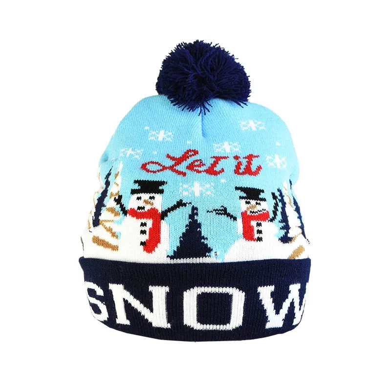 Christmas Hats Sweater Santa Elk Knitted Beanie Hat With LED Light Up Cartoon Patteren Christmas Gift For Kids New Year Supplies
