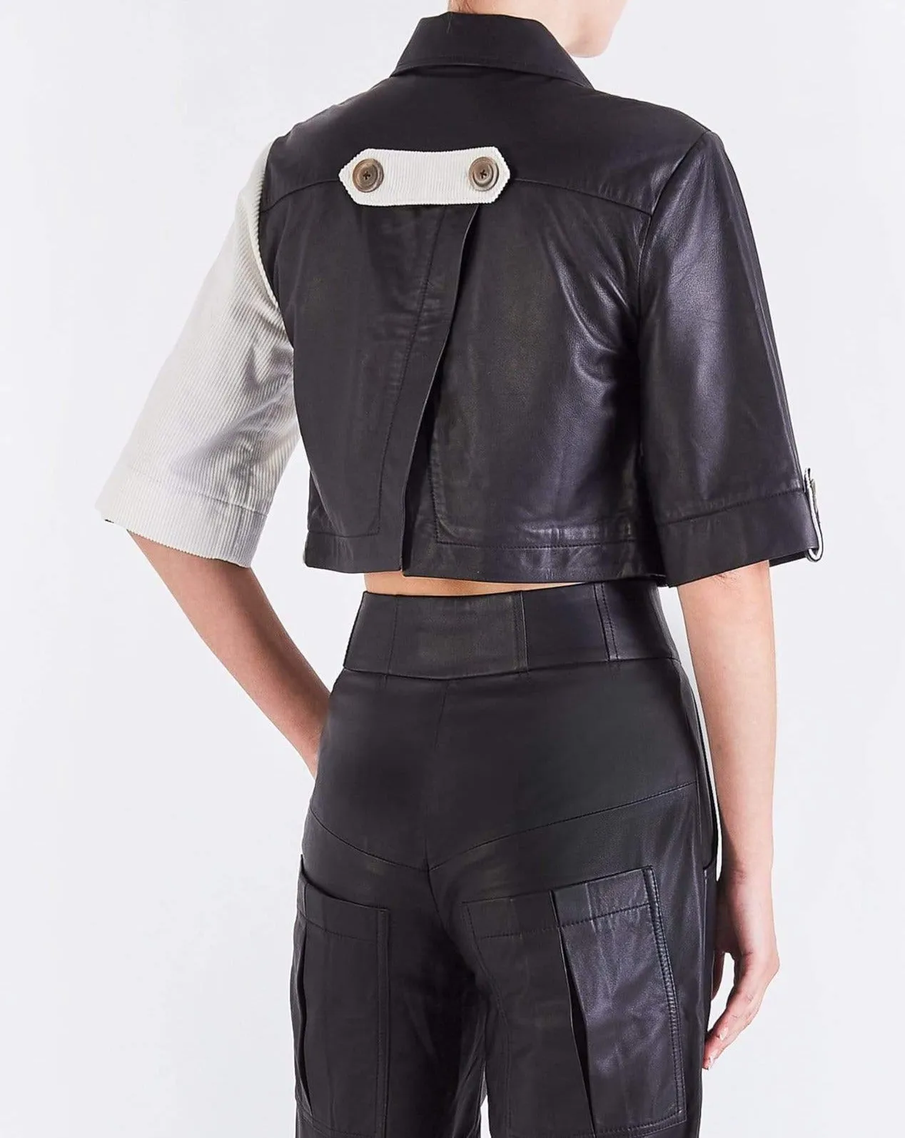 Coco CROPPED BUTTON THROUGH TOP - BLACK/IVORY
