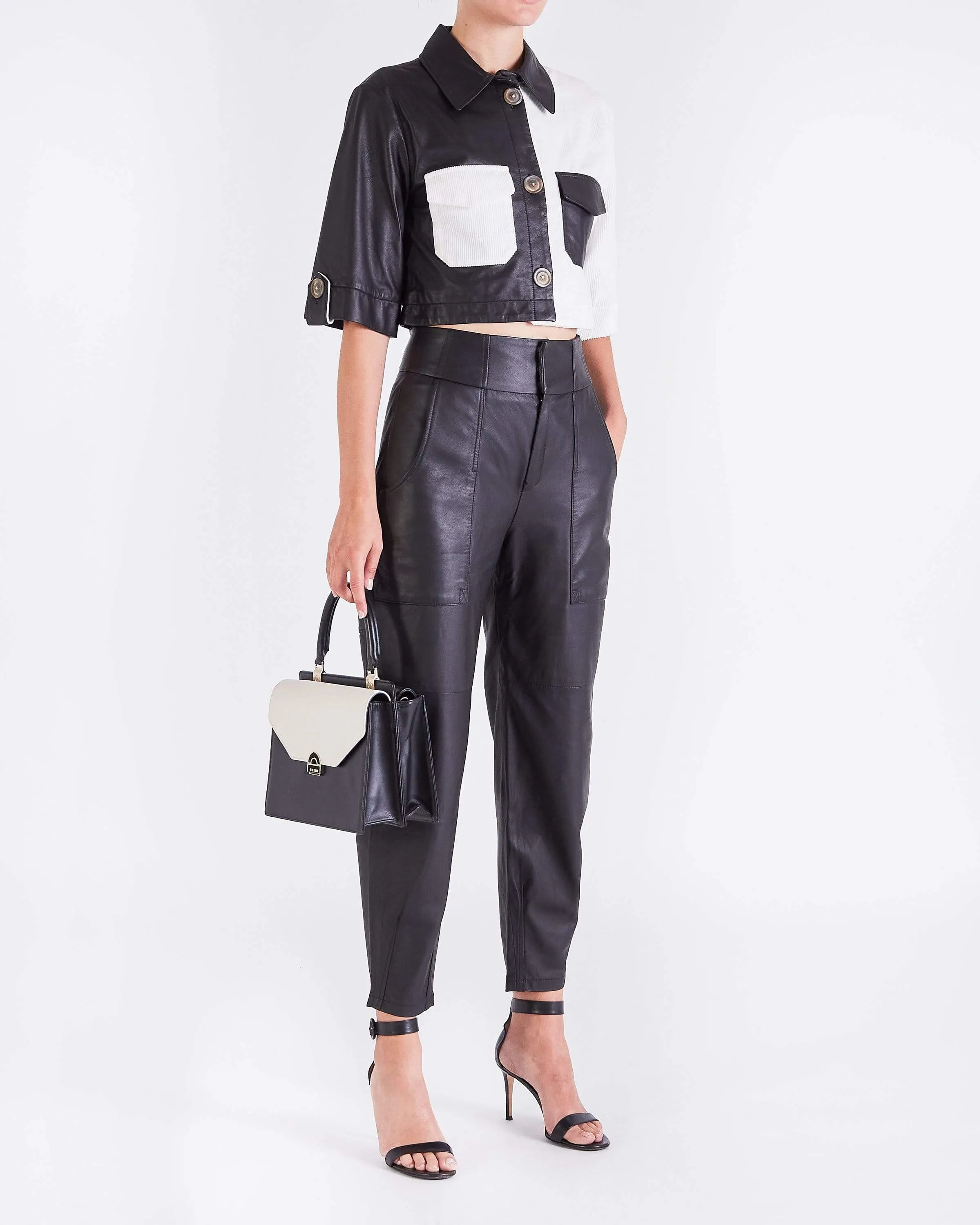 Coco CROPPED BUTTON THROUGH TOP - BLACK/IVORY