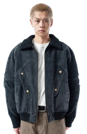 Contrast Sherpa Collar Denim Jacket with Stud Details