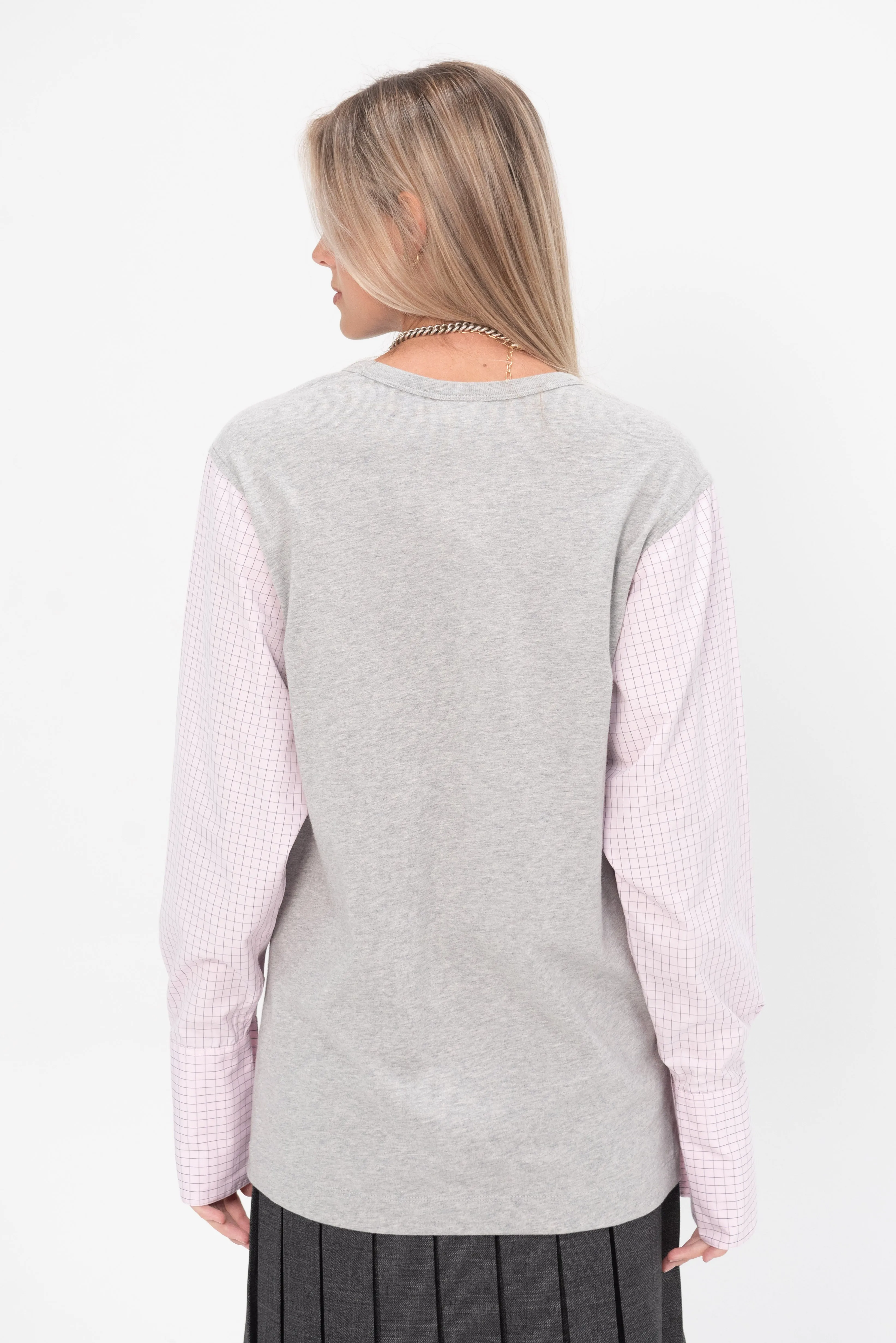 Contrasting Sleeve Shirt, Grey Melange