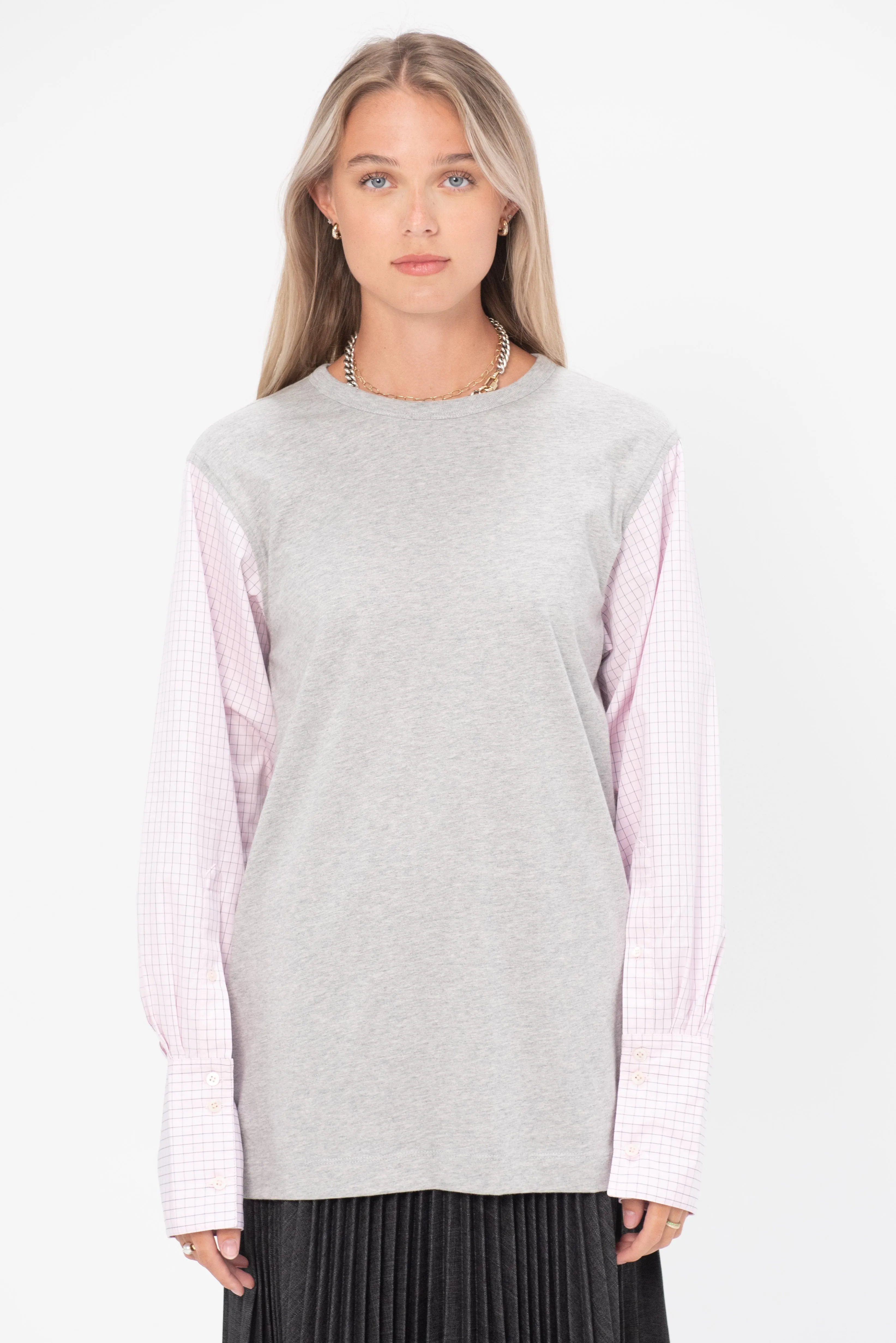 Contrasting Sleeve Shirt, Grey Melange