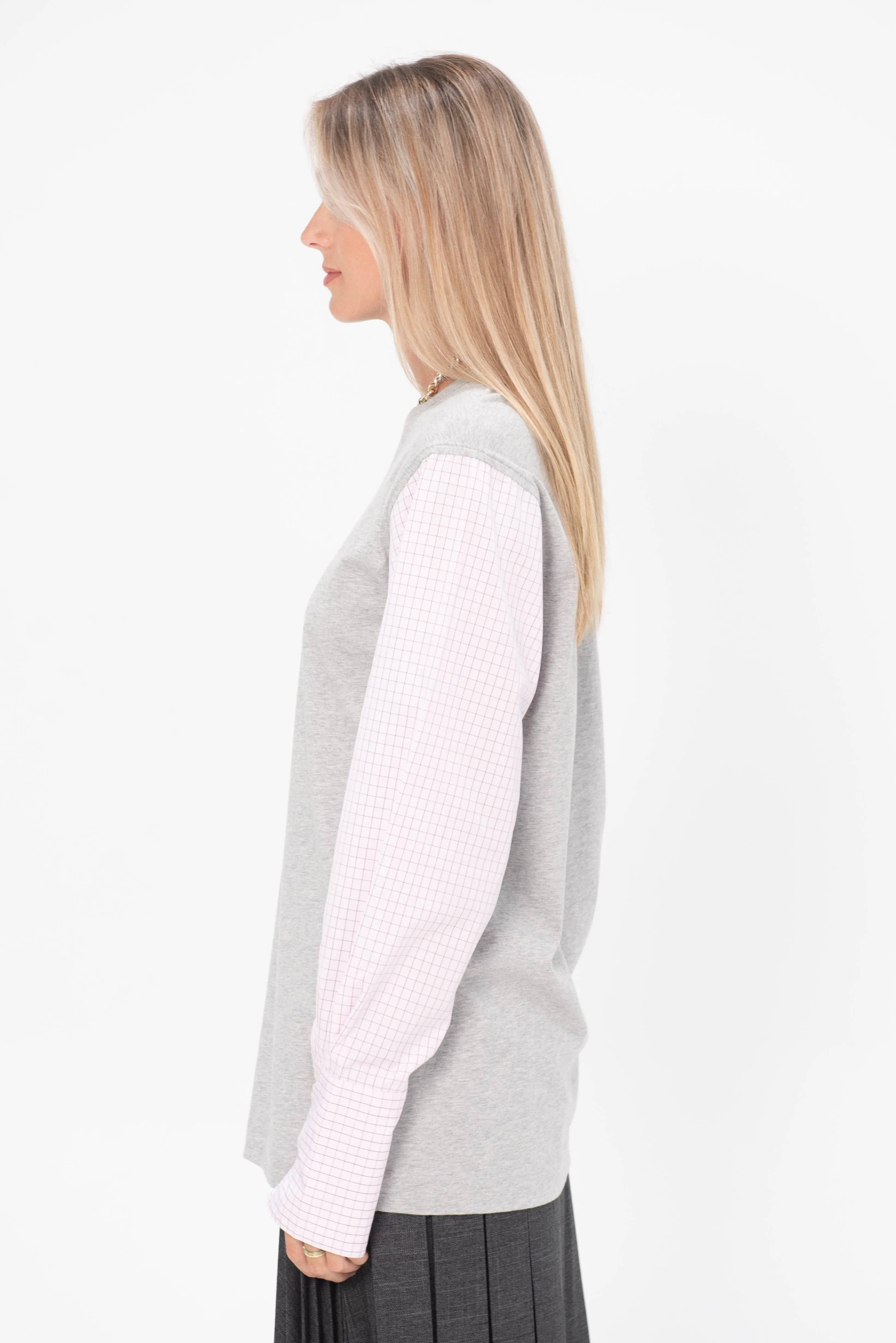 Contrasting Sleeve Shirt, Grey Melange