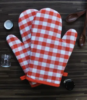 Cotton Gingham Check Orange Oven Gloves Pack Of 2