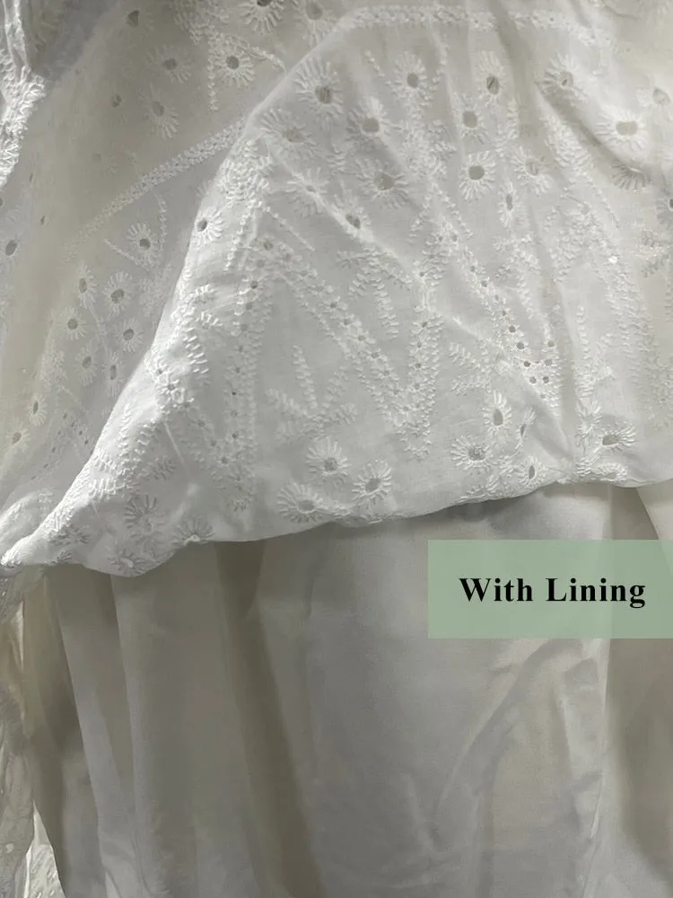 Cotton lace up hollow out summer white Holiday casual high waist ruffled mini dresses A-line frills Dress