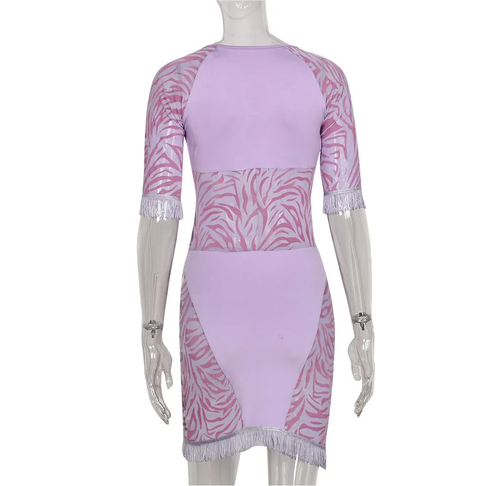 Cut Out Zebra Mesh Transparent Mini Beach Holiday Party Club Bodycon Pencil Dress