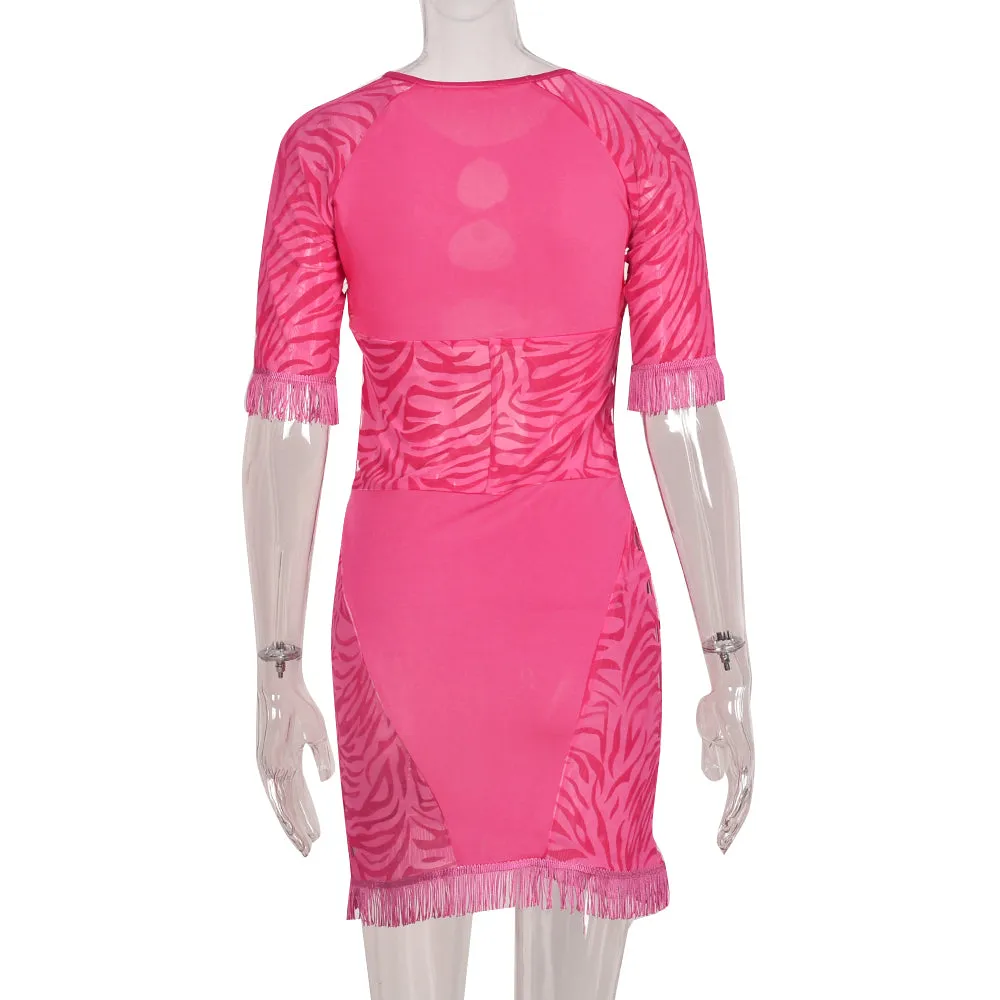 Cut Out Zebra Mesh Transparent Mini Dress Beach Holiday Party Club Prom Night Bodycon Pencil Dress