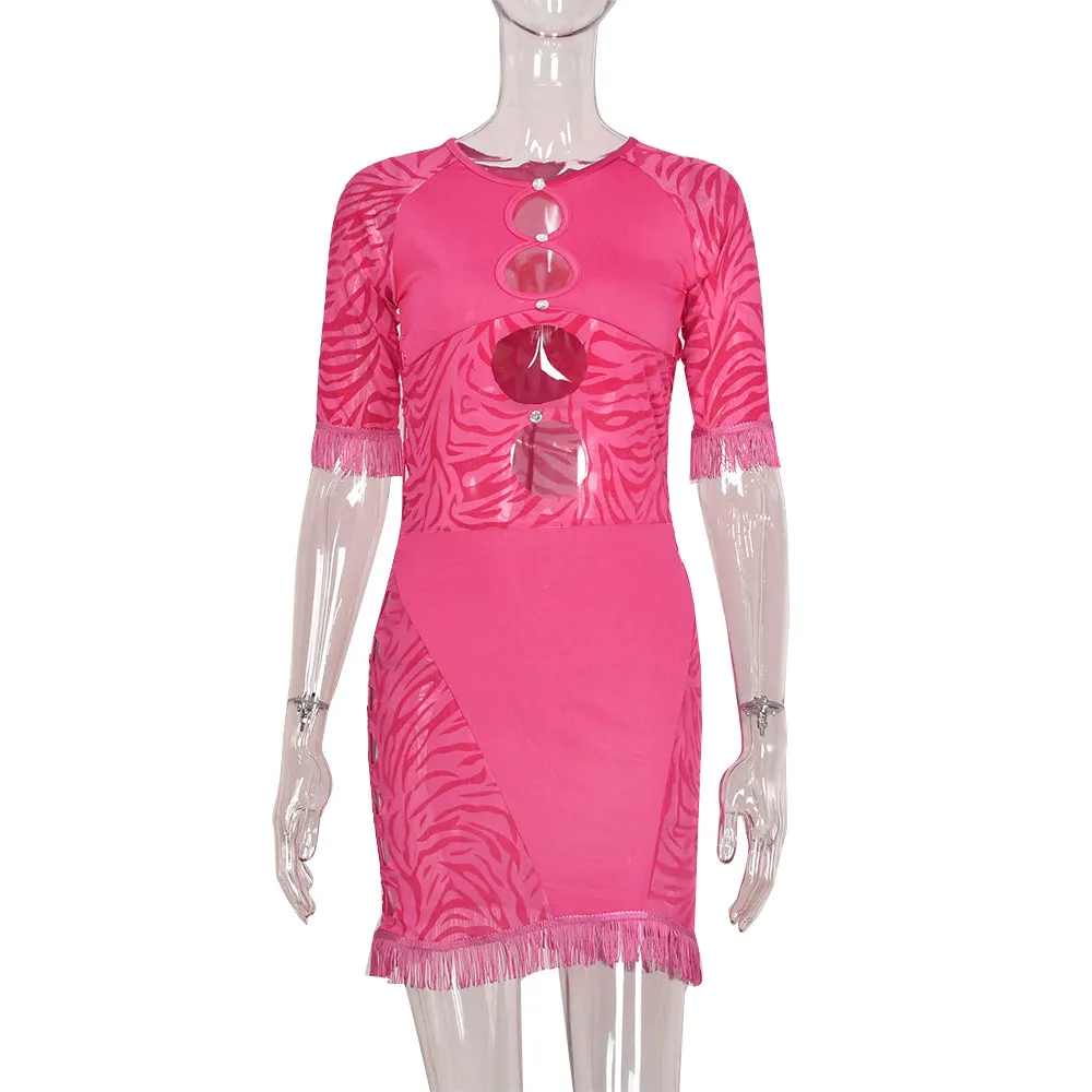 Cut Out Zebra Mesh Transparent Mini Dress Beach Holiday Party Club Prom Night Bodycon Pencil Dress