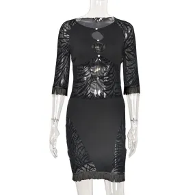 Cut Out Zebra Mesh Transparent Mini Dress Beach Holiday Party Club Prom Night Bodycon Pencil Dress