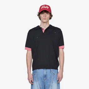 Damaged Polo Sweater Black | Pink